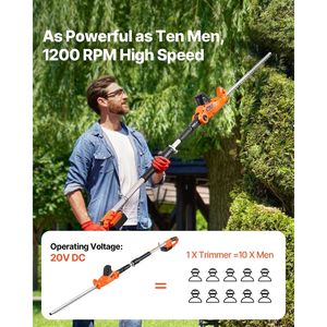 20V Battery <b>Cordless</b> Electric <b>Hedge</b> <b>Trimmer</b> 1200 RPM with 6.2 7.8 Ft Extendable <b>Pole</b> High Branch <b>Hedge</b> <b>Trimmer</b> - Product Image 3