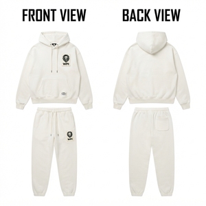 <b>Women</b> Eco-Friendly Streetwear Tracksuit Premium 320 GSM <b>Fleece</b> Beige Hooded Sweatshirt <b>Joggers</b> Custom Digital Print Woven Patch - Product Image 2