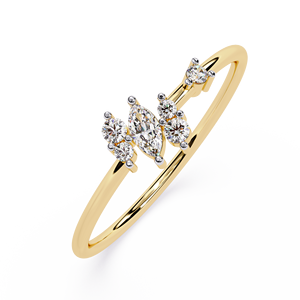 แหวนเพชรทรงมาร์คีส์สำหรับผู้หญิง ประดับด้วยเพชรทรงกลม ทองคำแท้ 14k สีเหลืองทอง สไตล์คลาสสิกสำหรับงานหมั้น - Product Image 2