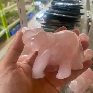 Wholesale Pink Rose Quartz Elephant Carvings <b>Crystal</b> Crafts Feng Shui Home Decoration Semi Precious Stone Crafts - Product Image 4