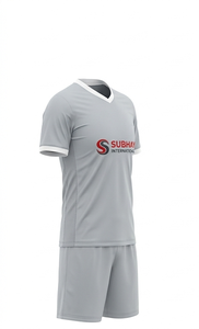 Premium Custom Logo Sublimated Print 100% Polyester Soccer Uniform Set <b>Light</b> Grey V-<b>Neck</b> Football Jersey Shorts Quick-Dry - Product Image 5