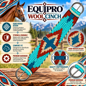 EQUIPRO Halter en Laine et Cuir pour Cheval, Motif Bleu Rouge Blanc, Anneaux Métalliques, Conception Réglable - Product Image 2