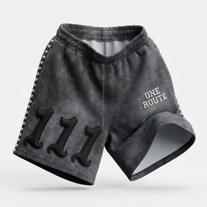 Streetwear Épais Cordon Vintage Applique Sweat Coupe Courte Bord Lavage À L'acide Patch Broderie Shorts Pour Hommes - Product Image 1