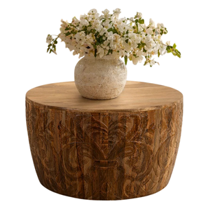 Mesa de centro artesanal tallada a mano en madera maciza de mango con acabado natural, hermosa para salas de estar y salones. - Product Image 4