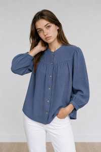 Blusa plisada vintage bohemia con cuello mandarín y tirantes finos para mujer |   Camiseta de Manga Corta 100% Algodón Orgánico Ecológico - Product Image 4