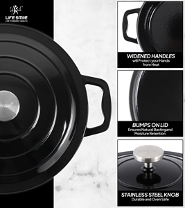 Casserole peu profonde en fonte avec couvercle, revêtement émaillé multicouche durable, distribution uniforme de la chaleur, compatible four et induction - Product Image 5