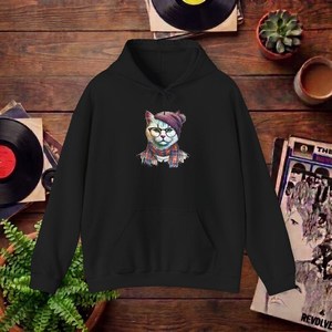 Sudadera con Capucha Rosa con Estampado de Gato de Dibujos Animados, Unisex, Informal, para Otoño - Product Image 4