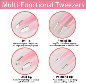 Pinzas para pestañas de acero inoxidable color rosa con punta suave, agarre perfecto, diseño de pinza facial y embalaje personalizado. - Product Image 5