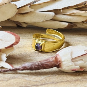Anillo de latón con amatista, diseño nuevo y popular, chapado en oro de 18k, anillo geométrico, anillo ajustable, anillo al por mayor para mujer - Product Image 5