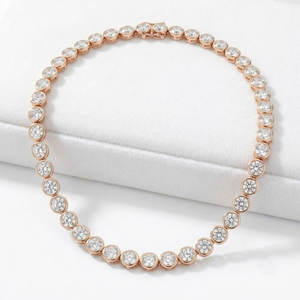 Women's 18K Rose <b>Gold</b> Natural Brilliant Cut Bezel Setting Diamond <b>Tennis</b> <b>Necklace</b> for Certified Lab-grown Side Stones Classic - Product Image 2