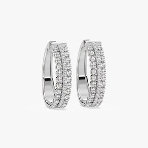 Boucles d'oreilles créoles triple rangée en or blanc 14K avec diamants de laboratoire ronds 1,47 carat, certifiés IGI, très demandées, style HIPHOPSTAR, en promotion, export - Product Image 5