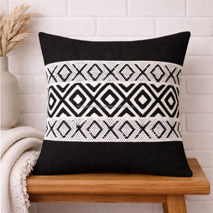 Diamond Pattern Woven Cushion <b>Cover</b> <b>for</b> Home Lavish Look Eco-friendly Handwoven Black Soft Cotton Pillowshams - Product Image 1