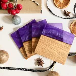 Premium Natural Acacia Wood & Resin River Coaster Set Elegant Handmade Table Protectors for Hot & Cold Drinks, Entertaining - Product Image 6