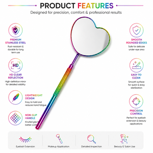 กระจกมือถือรูปหัวใจ ขยาย 3 เท่า กรอบโลหะ ด้านเดียว ผิวสัมผัสสีรุ้ง - Product Image 4