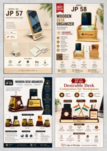 Ensemble d'organisateurs de bureau en bois avec impression de logo personnalisé, support pour stylos, support pour téléphone portable, horloge analogique, taille standard, cadeau de bureau - Product Image 4