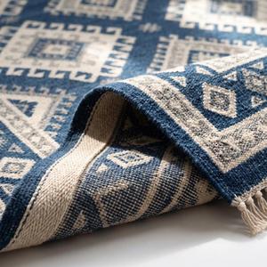 Exclusive Handwoven Flatweave Wool Kilim Rug Anti Slip Modern Medium Pile Solid Color Navy Blue <b>Cream</b> Area Floor Carpet Home - Product Image 6