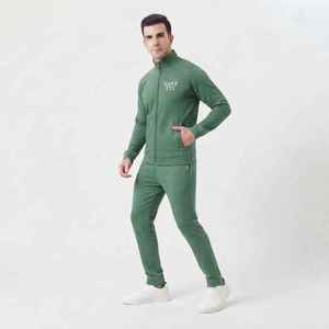 Conjunto Deportivo Verde para Hombre Hawk Eye, Color Sólido, Casual, Cierre Frontal Completo con Cremallera, Cuello Alto, Corte Regular, Transpirable, Pantalones Deportivos de Poliéster - Product Image 4
