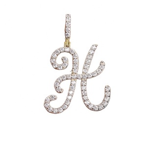 14k Gold Plated Round Cut Moissanite Diamond Cursive "H" Custom Initial <b>Letter</b> <b>Charm</b> Pendant for Men Women - Product Image 1