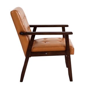 Poltrona Moderna Mid-Century con Struttura in Legno Massello, Gambe Antiscivolo, Rivestita in Pelle PU e Lana per Centri Commerciali e Aree Relax - Product Image 2