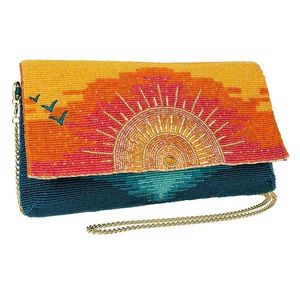 Bolso de mano tipo sobre con bordado tropical y cuentas, elegante y moderno, para bodas, fiestas, estilo bohemio, para mujer - Product Image 3