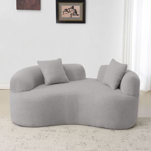 Divano a Due Posti Curvo Grigio da 66,93 Pollici, in Tessuto Teddy Velvet con Spugna a Compressione Totale, Nessun Montaggio Richiesto per Uso in Soggiorni Compatti - Product Image 2