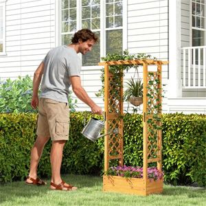 Fioriera rialzata in legno alta 60 pollici con capacità di carico del tetto di 44 libbre, 2 tralicci laterali e mensola per vasi per patio e giardino - Product Image 2
