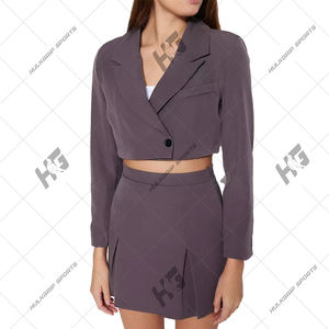 Conjunto de Falda y Blazer Corto para Mujer, Tejido Antiarrugas, con un Solo Botón, Color Gris, Estilo Casual Chic, Alta Calidad, Venta al Por Mayor - Product Image 4