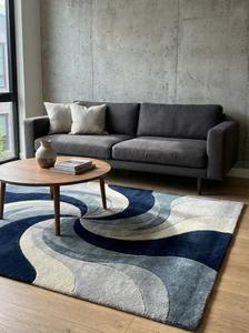 Tapis d'intérieur haut de gamme fait main en laine tuftée, antidérapant, épaisseur 10-14 mm, avec envers en coton et silicone, à poils moyens, motif abstrait moderne en spirale - Product Image 6