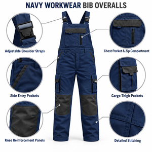 Overoles Utilitarios para Hombre con Paneles de Refuerzo en las Rodillas, Bolsillos Laterales para Carga, Tirantes Ajustables, Ropa de Trabajo para Mecánicos, Talleres y Construcción - Product Image 4