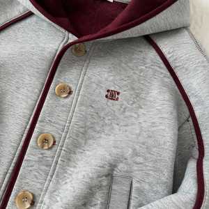 <b>Women</b> Gray Button Up Hooded Tracksuit <b>Set</b> Burgundy Trim Side Stripe Two Piece Sweatshirt <b>Jogger</b> <b>Set</b> - Product Image 6