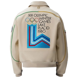 Kith X Avirex Olympics Heritage Leather Bomber <b>Jacket</b> 'Tofu' | Premium Windproof Double Breasted Unisex Streetwear Outerwear - Product Image 2