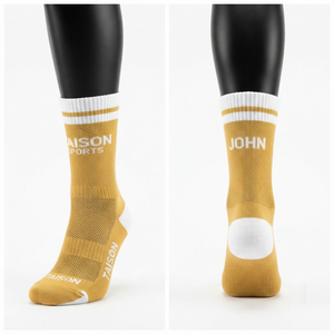 Premium 340 GSM Wool/Spandex Net Ball Crew <b>Socks</b> Gold <b>White</b> Mesh Panel Custom Player Logo Quick Dry Breathable - Product Image 1