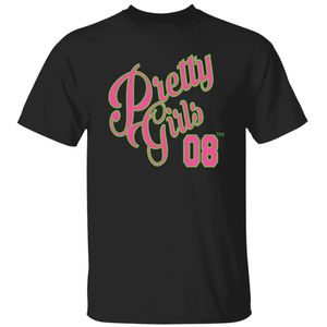 T-shirt brodé noir à manches courtes et col rond pour femme, motif poitrine Pretty Girl 08, haut décontracté en coton, style streetwear tendance - Product Image 1