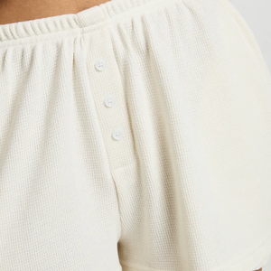 Conjunto de 2 Piezas de Camiseta y Pantalones Cortos Térmicos de Invierno para Mujer, Tejido de Punto Tipo Waffle, Transpirable, con Parches Vintage, Ropa de Estar por Casa - Product Image 3