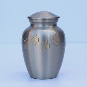 Urnas de Cremación Modernas de Alta Calidad para Mascotas, Urna de Cremación de Latón Grabada con Huella de Pata, Urnas Artesanales para Cenizas de Mascotas - Product Image 1