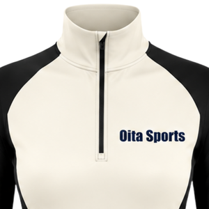 Haut de sport pour femme à col zippé, ivoire, manches longues, ajusté, pour l'entraînement, col montant, avec passe-pouce, vêtement de performance - Product Image 5