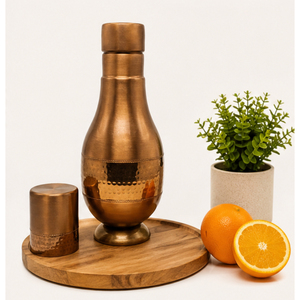 Bouteille d'eau en cuivre pur martelé de qualité supérieure, écologique, anti-fuite, avec couvercle en verre intégré pour la maison et le bureau - Product Image 4