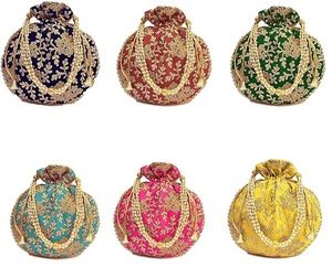 Sacs à cordon brodés personnalisés imperméables pour femmes, style pakistanais, avec broderie de perles et de diamants, pour cadeau de mariage nuptial - Product Image 5