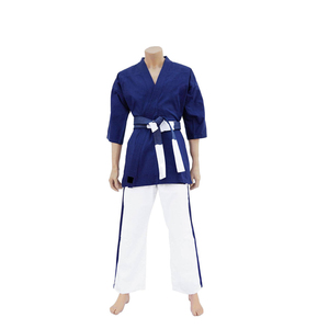 Blue Karate Gi Uniform Set for Adults Unisex Cotton Martial Arts Wear with White Belt and Side Stripes Regular Fit Wholesale - Product Image 3