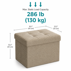 Pouf de rangement en tissu capitonné avec couvercle, couleur taupe clair, pour salon, meubles de maison - Product Image 2