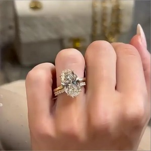 925 Sterling Silver Moissanite Oval Cut 5.5 Carat 4Prong Solitaire Engagement <b>Ring</b> Luxe <b>Open</b> Wedding Band Gold Plated <b>Ring</b> - Product Image 2