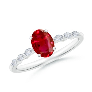14K Solid Gold Oval Cut Natural Ruby Gemstone Engagement <b>Ring</b> with Marquise Cut Pave Setting Accent Diamond <b>Custom</b> Handmade <b>Ring</b> - Product Image 1