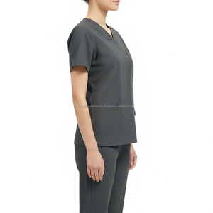 Ensemble de blouses médicales unisexes gris, haut à col en V, pantalon droit, multi-poches, uniforme d'infirmière d'hôpital, sur mesure, OEM, vente en gros - Product Image 3