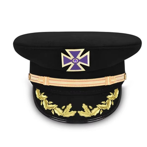 Gorra de fatiga de los Caballeros Templarios con Cruz Roja y correa de barbilla dorada, bordada a mano con trenza dorada, insignia masónica. - Product Image 1