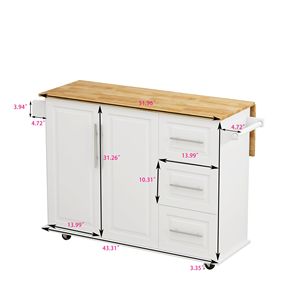 Carrello da Cucina con Isola da 110 cm di Larghezza con Portaspezie, Portasciugamani, Armadietto a 2 Ante e Tre Cassetti - Product Image 4