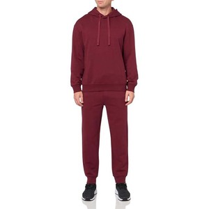 Survêtement à capuche bordeaux pour homme, coupe droite, couleur unie, décontracté, avec poches latérales, idéal pour l'automne, 100 % coton - Product Image 1