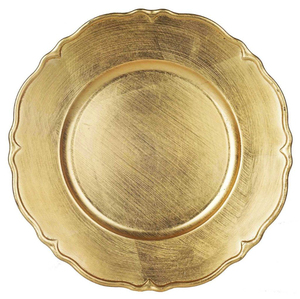 Assiette de présentation ronde en métal doré de qualité supérieure avec bordure design pour service de table et décoration de table - Product Image 1