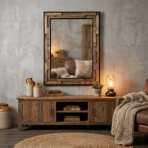 Orion Handicraft Premium Round Wooden <b>Wall</b> <b>Mirror</b> Modern Natural Wood Frame Decorative Handmade Eco-Friendly Home Interior - Product Image 2