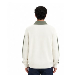 Suéter de punto color crema para hombre con cuello en V verde oliva y rayas en las mangas, corte regular, estilo pullover, para otoño, 100% acrílico - Product Image 5