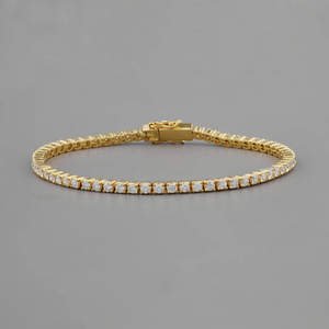 Pulsera de tenis chapada en oro de 18 quilates con diamantes de talla brillante redonda, engaste en canal, estilo clásico unisex, joyería de aleación. - Product Image 2